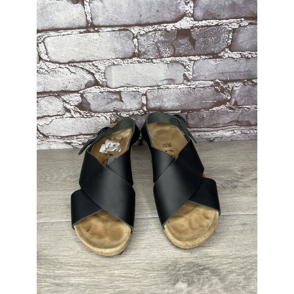 Papillio Birkenstock Samira Black Leather Cork Wedge Sandals Women Sz 38EU/7M US - Picture 3 of 16